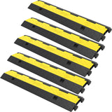 VEVOR Cable Protector Ramp, 5 Packs 2 Channels Speed Bump Hump, Rubber Modular Speed Bump Rated 11000 LBS Load Capacity, Protective Wire Cord Ramp
