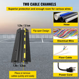 VEVOR Cable Protector Ramp, 5 Packs 2 Channels Speed Bump Hump, Rubber Modular Speed Bump Rated 11000 LBS Load Capacity, Protective Wire Cord Ramp