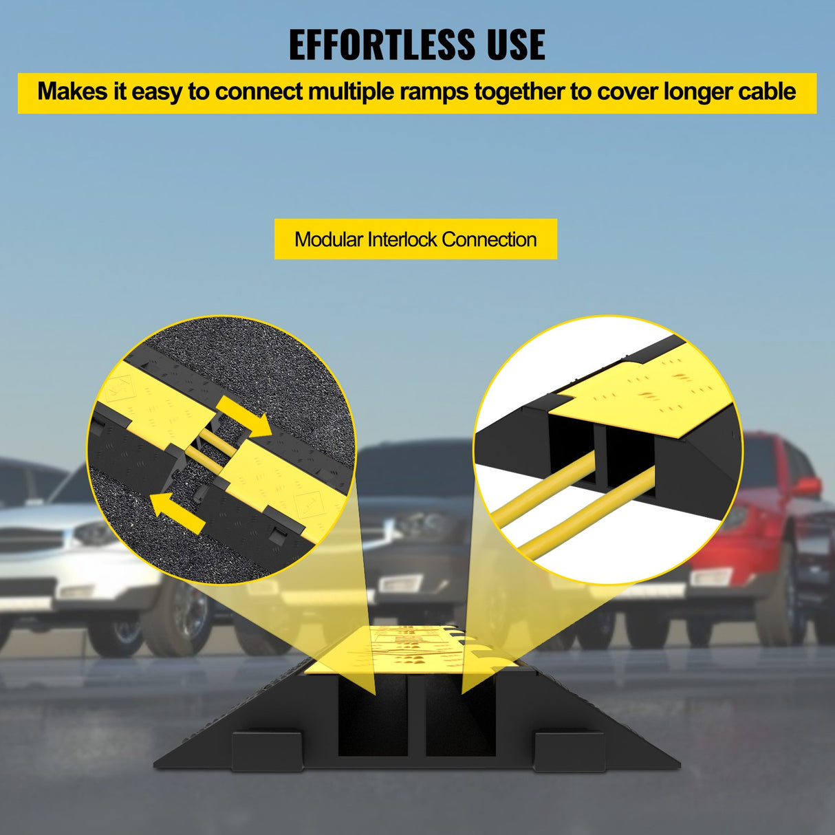 VEVOR Cable Protector Ramp, 5 Packs 2 Channels Speed Bump Hump, Rubber Modular Speed Bump Rated 11000 LBS Load Capacity, Protective Wire Cord Ramp