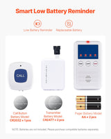 VEVOR Early Alert Bed Alarm System Wireless Bed and Chair Sensor Pad with Pager - 45-Degree Angle