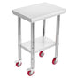 Stainless Steel Table, 61 x 45 cm Food Prep Worktable with Wheels, Kitchen Prep Table with Adjustable Undershelf Workstations for Commercial Kitchen, Restaurant, Hotel and Garage, Outdoor