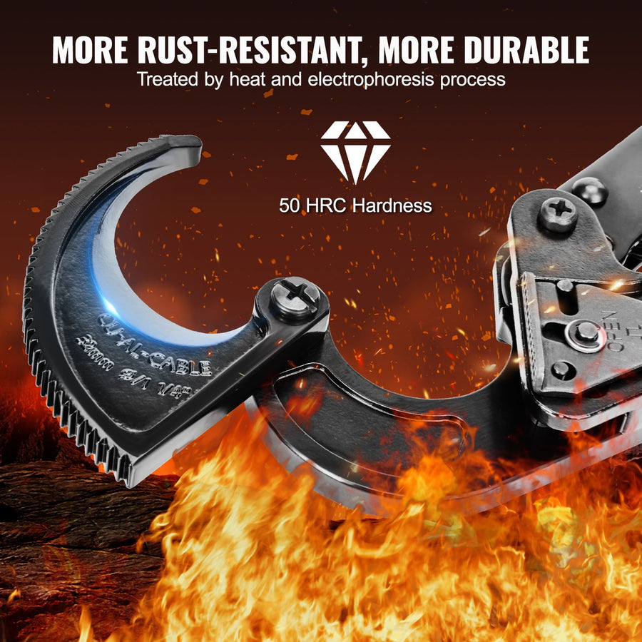 Ratcheting Cable Cutter, 250mm Ratchet Wire and Cable Cutter, Cut up to 240 mm², with Comfortable Grip Handles, Easy to Use Quick-Release Lever, Silicon-Manganese Spring Steel Blade