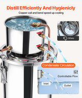 VEVOR Moonshine Still 3 Gal Water Alcohol Distiller Brewing Kit Stainless Steel - 45-Degree Angle