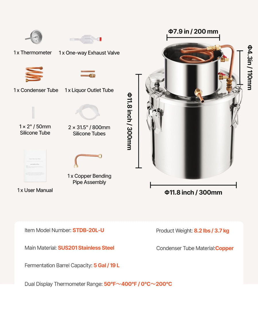 Moonshine Still 5 Gal Water Alcohol Distiller Brewing Kit Stainless Steel