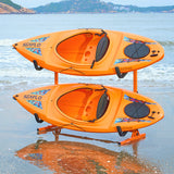 VEVOR Freestanding Kayak Storage Rack, Kayak Stand for 2 Kayak Canoe Paddleboard, Heavy-duty Steel Kayak Hanger Holder with Padded Arms and Adjustable Width, 79.5kg Max Load, for Indoor Outdoor Garage - Low Angle