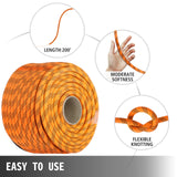 VEVOR 1.43cm Double Braid Polyester Rope 6096cm Nylon Pulling Rope 498.95kg High Force Polyester Load Sailing Rope(1.43cm-6096cm) - Top-Down View