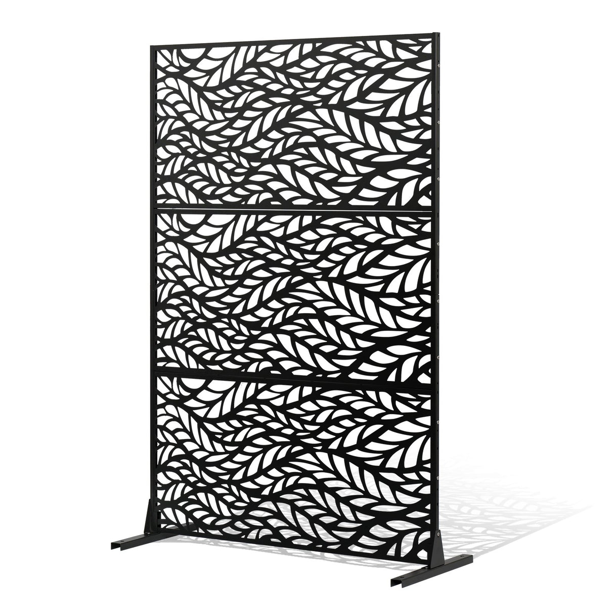 VEVOR Metal Privacy Screen, 47" W x 72" H, Outdoor Privacy Screens & Panels, Freestanding Outdoor Divider with Stand, 3-Panel Decorative Garden Steel Privacy Fence for Balcony Patio Indoor Room Black