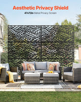 Metal Privacy Screen, 47" W x 72" H, Outdoor Privacy Screens & Panels, Freestanding Outdoor Divider with Stand, 3-Panel Decorative Garden Steel Privacy Fence for Balcony Patio Indoor Room Black