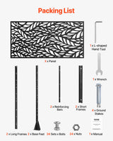 Metal Privacy Screen, 47" W x 72" H, Outdoor Privacy Screens & Panels, Freestanding Outdoor Divider with Stand, 3-Panel Decorative Garden Steel Privacy Fence for Balcony Patio Indoor Room Black