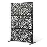 Metal Privacy Screen, 47" W x 72" H, Outdoor Privacy Screens & Panels, Freestanding Outdoor Divider with Stand, 3-Panel Decorative Garden Steel Privacy Fence for Balcony Patio Indoor Room Black