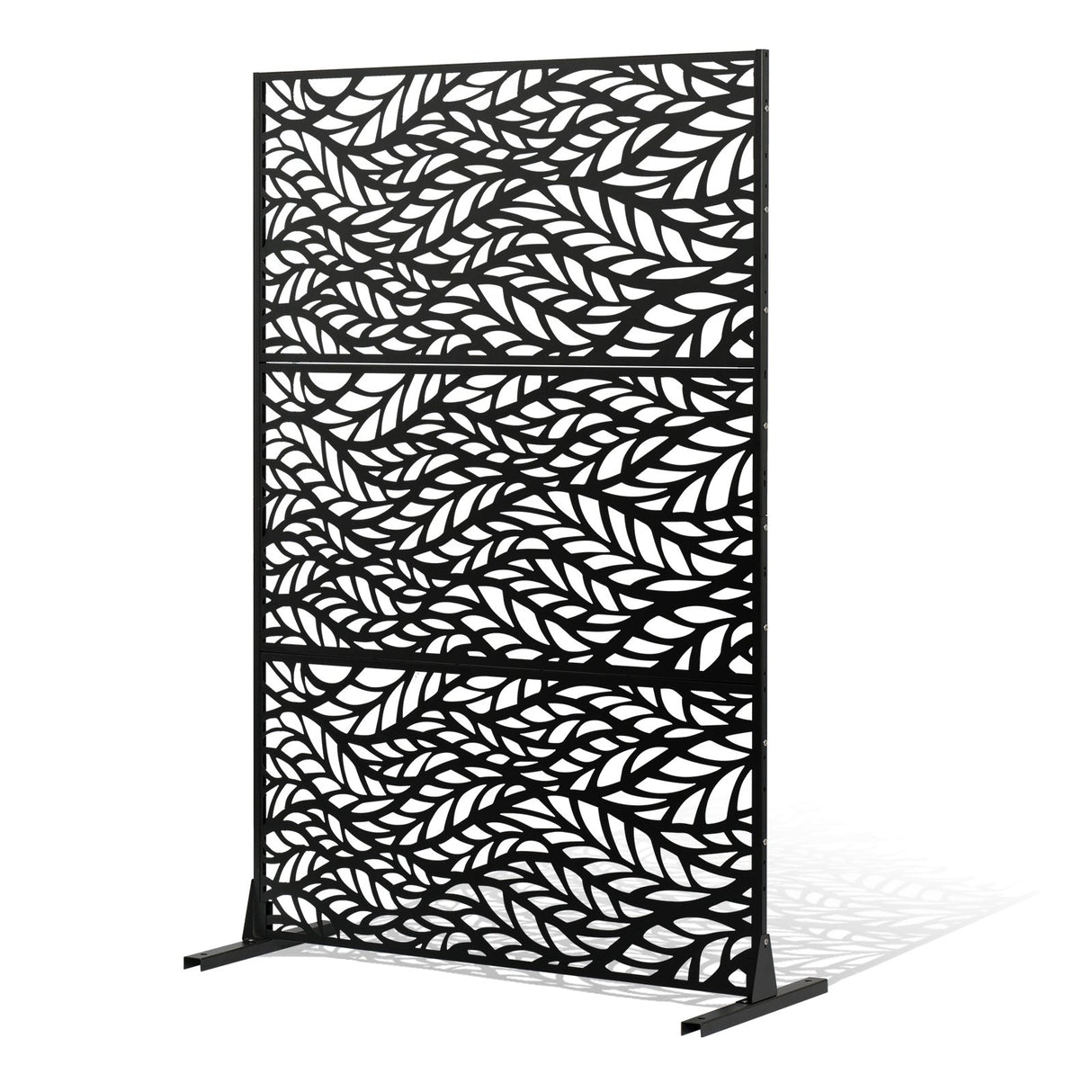 VEVOR Metal Privacy Screen, 47" W x 72" H, Outdoor Privacy Screens & Panels, Freestanding Outdoor Divider with Stand, 3-Panel Decorative Garden Steel Privacy Fence for Balcony Patio Indoor Room Black