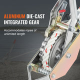 VEVOR Rope Puller, 3/4 Ton Pulling Capacity, with 30.48 m of 15 mm dia. Rope, 2 Hook, Come Along Winch, Heavy Duty Ratchet Power Puller Tool for Moving Boats, Securing Items, Transporting Logs - Top-Down View