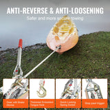 VEVOR Rope Puller, 3/4 Ton Pulling Capacity, with 30.48 m of 15 mm dia. Rope, 2 Hook, Come Along Winch, Heavy Duty Ratchet Power Puller Tool for Moving Boats, Securing Items, Transporting Logs - 45-Degree Angle