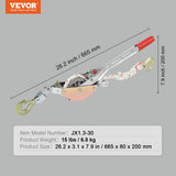 VEVOR Rope Puller, 3/4 Ton Pulling Capacity, with 30.48 m of 15 mm dia. Rope, 2 Hook, Come Along Winch, Heavy Duty Ratchet Power Puller Tool for
