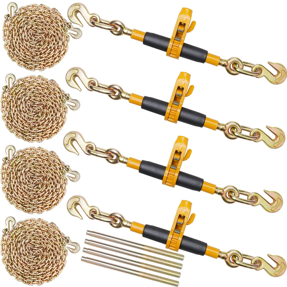 VEVOR Ratchet Chain Binder 5/16"-3/8" Load Binders 7100 lbs w/ G80 Chains 4 Pcs