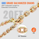 VEVOR Ratchet Chain Binder 2PCS, 0.9-1.2 cm Heavy Duty Load Binders, with G80 Chains 5443 kg Secure Load Limit, Labor-saving Anti-skid Handle, Tie