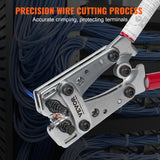 VEVOR Battery Cable Lug Crimping Tool, 10-1/0AWG with Cable Cutter and 95PCS Copper Ring Terminals, 6 Wire Sizes Crimping Die and 100pcs Heat Shrink Tubes, for Heavy Duty Wire Lugs - Side View