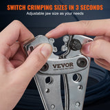 VEVOR Battery Cable Lug Crimping Tool, 10-1/0AWG with Cable Cutter and 95PCS Copper Ring Terminals, 6 Wire Sizes Crimping Die and 100pcs Heat Shrink Tubes, for Heavy Duty Wire Lugs - 45-Degree Angle