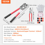 VEVOR Battery Cable Lug Crimping Tool, 10-1/0AWG with Cable Cutter and 95PCS Copper Ring Terminals, 6 Wire Sizes Crimping Die and 100pcs Heat Shrink Tubes, for Heavy Duty Wire Lugs