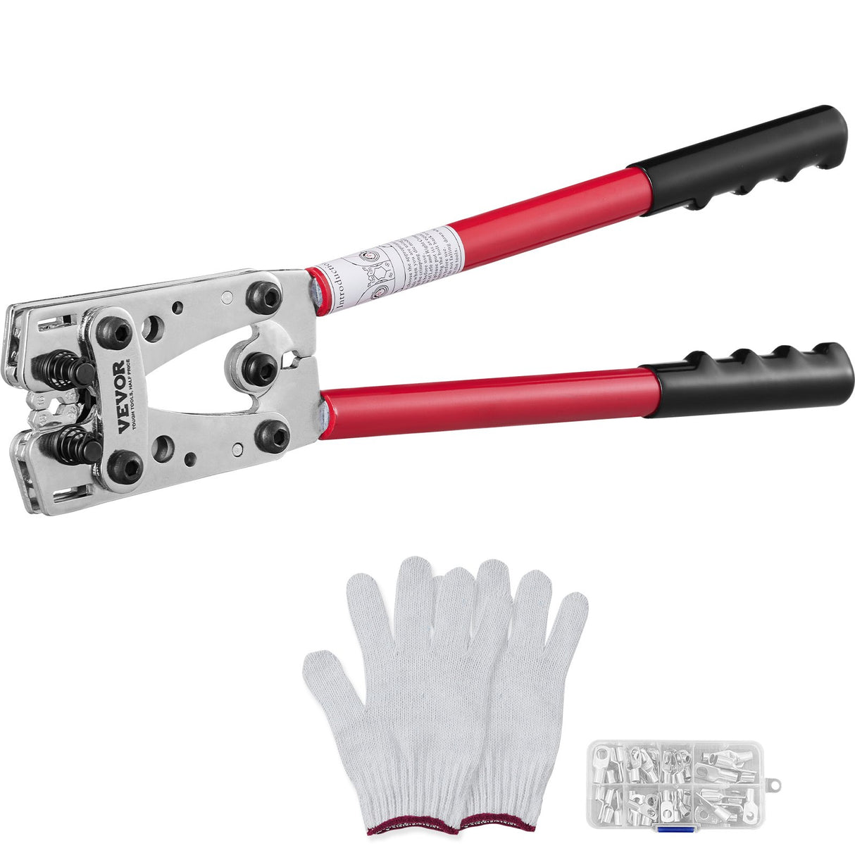 VEVOR Battery Cable Lug Crimping Tool, 10-1/0AWG Aluminum Terminal Battery Lug Crimper, with 60PCS Aluminum Ring Connectors Terminals 6 Wire Sizes