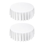 White Round Tablecloths 2 Pack, 120 Inches in Diameter, Stain- & Wrinkle- Resistant, Machine Washable Table Clothes, Polyester Fabric Table Covers for Wedding, Party, Banquet, Formal Events