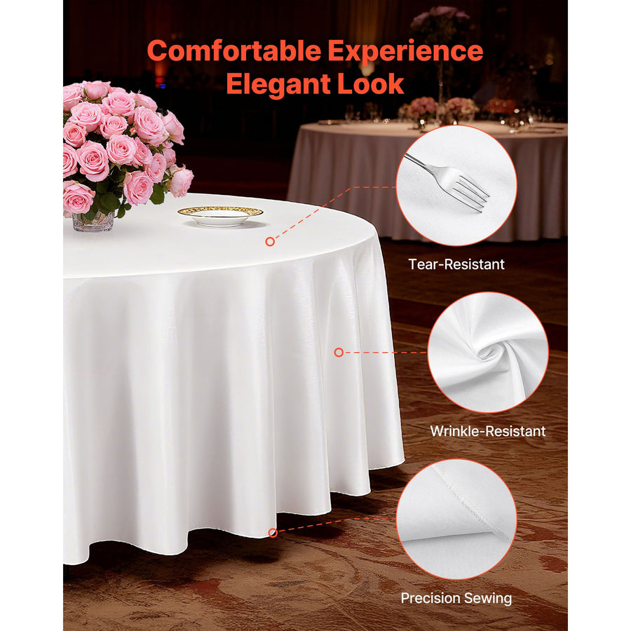 White Round Tablecloths 2 Pack, 120 Inches in Diameter, Stain- & Wrinkle- Resistant, Machine Washable Table Clothes, Polyester Fabric Table Covers for Wedding, Party, Banquet, Formal Events