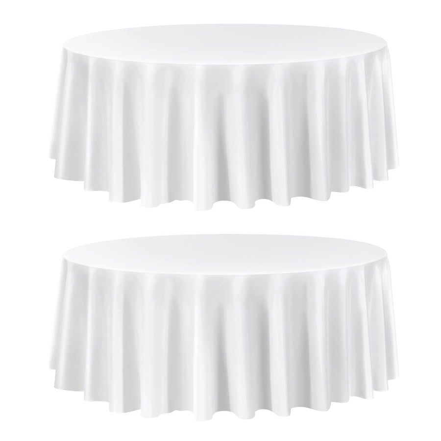 White Round Tablecloths 2 Pack, 120 Inches in Diameter, Stain- & Wrinkle- Resistant, Machine Washable Table Clothes, Polyester Fabric Table Covers for Wedding, Party, Banquet, Formal Events