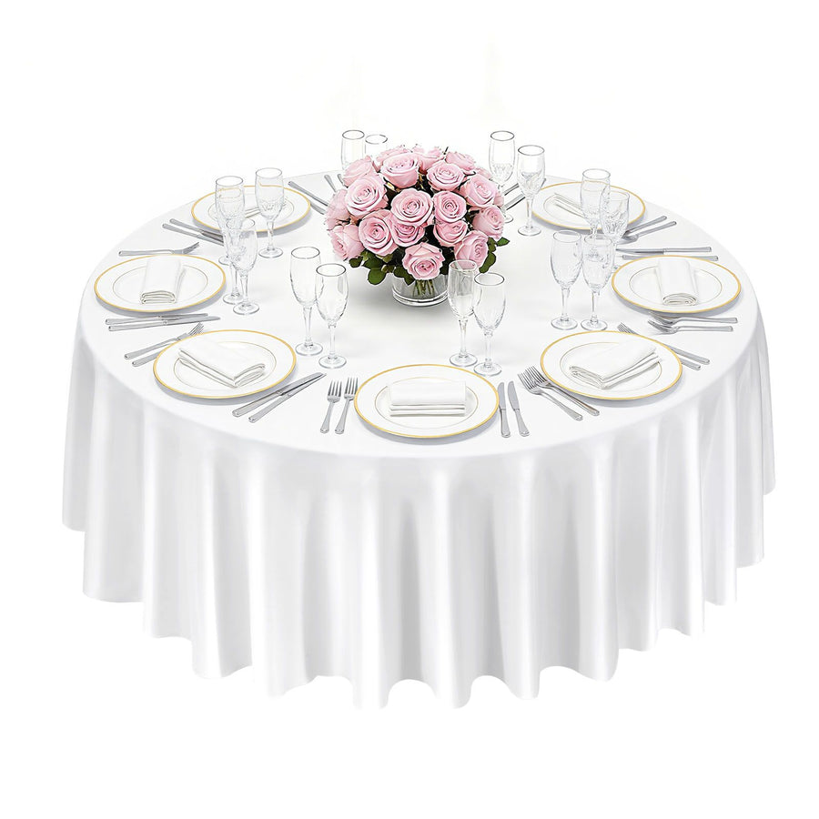 White Round Tablecloths 2 Pack, 120 Inches in Diameter, Stain- & Wrinkle- Resistant, Machine Washable Table Clothes, Polyester Fabric Table Covers for Wedding, Party, Banquet, Formal Events
