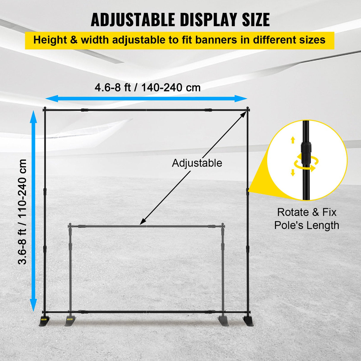 VEVOR Telescopic Backdrop Banner Stand 8' x 8' Banner Stand Adjustable Step and Repeat Backdrop Banner Stand Retractable Banner Stand with Carrying