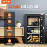 VEVOR Single Door 3.5 cu.ft Safe Box with Key Lock & Password, Safe Lock Box with Fireproof Bag, Key Rack, LED Light, and 2 Shelves for Money, Documents, Jewelry, and Valuables, Black - Front View