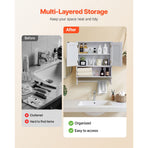 Bathroom Wall Cabinet, 2 Doors and Adjustable Shelf, Over the Toilet Storage Medicine Cabinet Wall Mounted, Hanging Organizer with Open Partition and Towel Bar for Laundry Room Kitchen, White