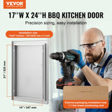 BBQ Access Door, 432x610 mm Single Outdoor Kitchen Door, Stainless Steel Flush Mount Door, Wall Vertical Door with Handle, for BBQ Island, Grilling Station, Outside Cabinet - Front View
