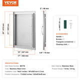 BBQ Access Door, 432x610 mm Single Outdoor Kitchen Door, Stainless Steel Flush Mount Door, Wall Vertical Door with Handle, for BBQ Island, Grilling Station, Outside Cabinet - Close-Up Angle