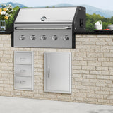 BBQ Access Door, 432x610 mm Single Outdoor Kitchen Door, Stainless Steel Flush Mount Door, Wall Vertical Door with Handle, for BBQ Island, Grilling Station, Outside Cabinet - Low Angle