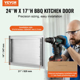 VEVOR BBQ Access Door, 610x432 mm Single Outdoor Kitchen Door, Stainless Steel Flush Mount Door, Wall Vertical Door with Handle, for BBQ Island,