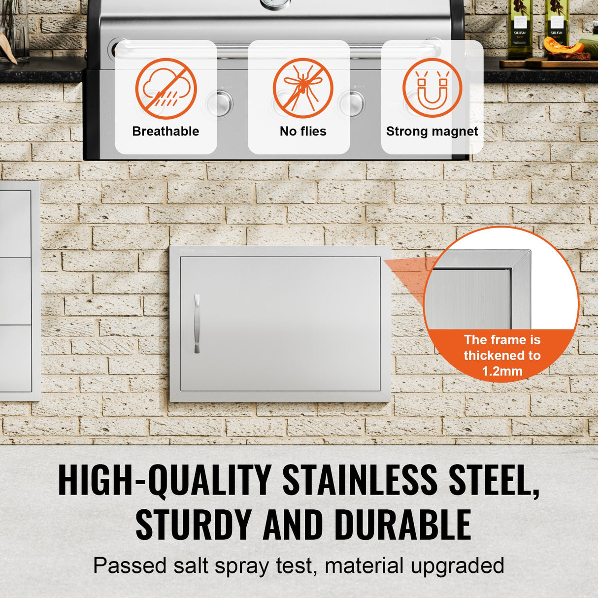 VEVOR BBQ Access Door, 610x432 mm Single Outdoor Kitchen Door, Stainless Steel Flush Mount Door, Wall Vertical Door with Handle, for BBQ Island,