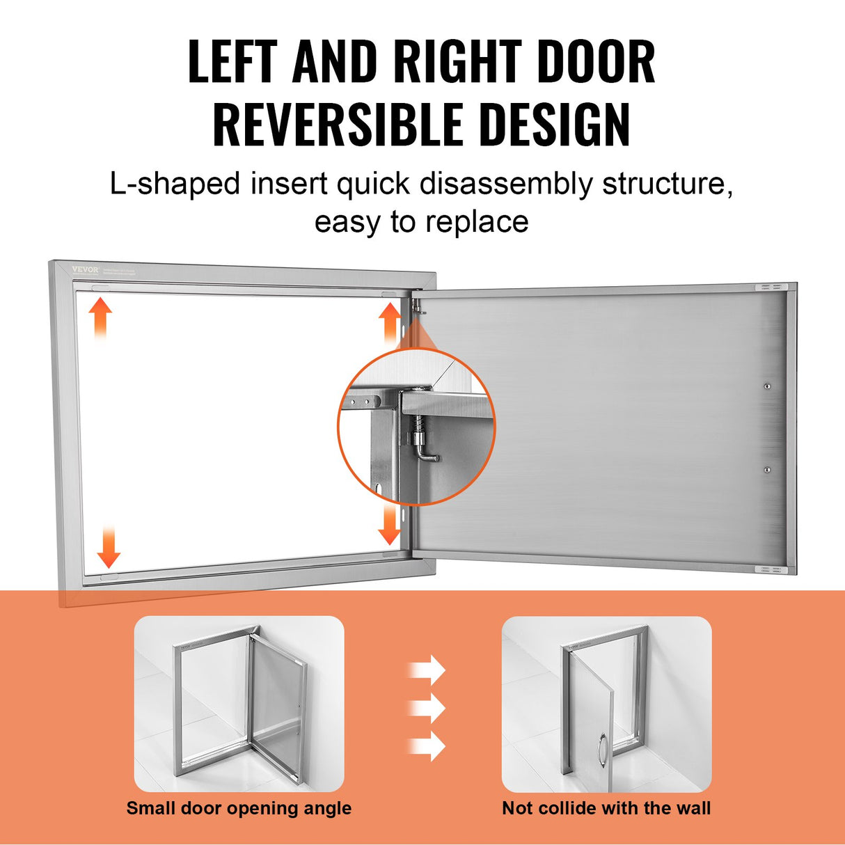 VEVOR BBQ Access Door, 610x432 mm Single Outdoor Kitchen Door, Stainless Steel Flush Mount Door, Wall Vertical Door with Handle, for BBQ Island,