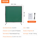 VEVOR Welding Screen with Frame 6' x 6' Welding Curtain Screen on 4 Wheels Green - Close-Up Angle