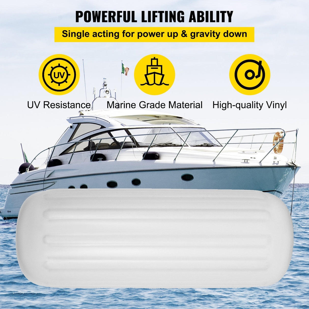 VEVOR 4 Ribbed Boat Fender 10" x 28" White Center Hole Bumper Mooring Protection