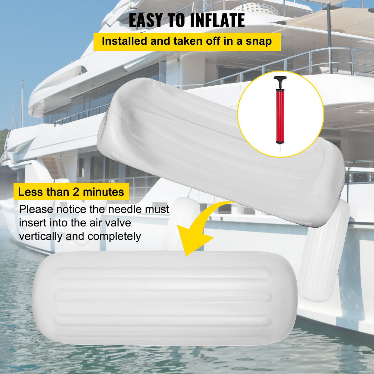VEVOR 4 Ribbed Boat Fender 10" x 28" White Center Hole Bumper Mooring Protection