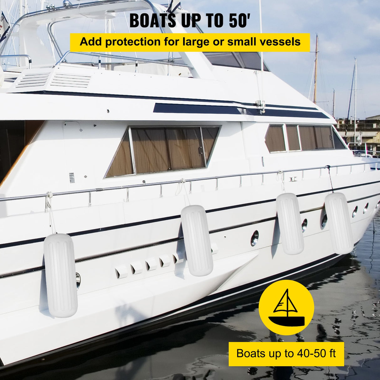 VEVOR 4 Ribbed Boat Fender 10" x 28" White Center Hole Bumper Mooring Protection