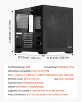 VEVOR Mid-Tower ATX PC Case Dual Chamber Gaming Computer Case No Fan Included - Close-Up Angle