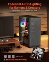 VEVOR Mid-Tower ATX PC Gaming Case Computer Case Box with 3 x 120 mm ARGB Fans - Front View