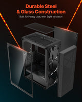 VEVOR Mid-Tower ATX PC Gaming Case Computer Case Box with 3 x 120 mm ARGB Fans - Rear View