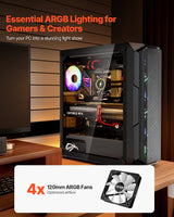 VEVOR Mid-Tower ATX PC Gaming Case Computer Case Box with 4 x 120 mm ARGB Fans - Front View