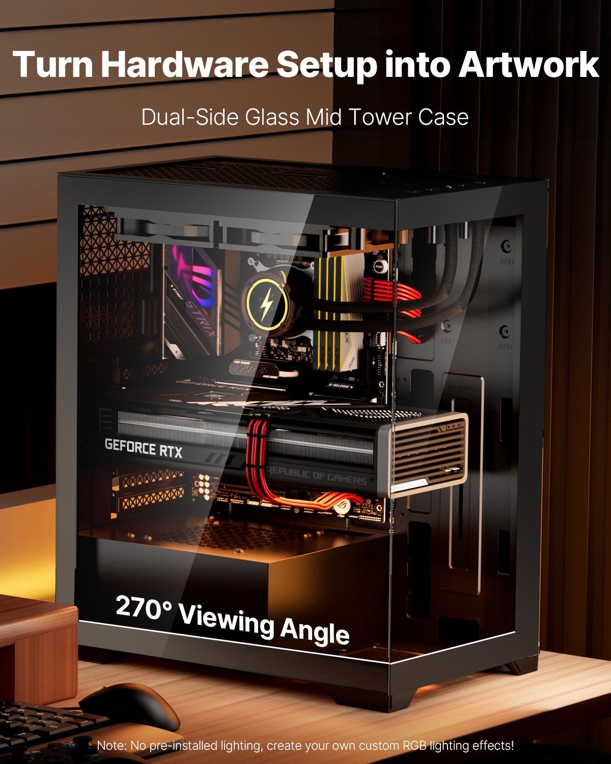 VEVOR PC Gaming Case Mid-Tower Computer Case with 2 Fans for ATX Motherboard