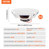 VEVOR 2 PCs 203.2 mm in Ceiling Speakers, 50-Watts, Flush Mount Ceiling & in-Wall Speakers System with Impedance 89dB Sensitivity, for Home Kitchen