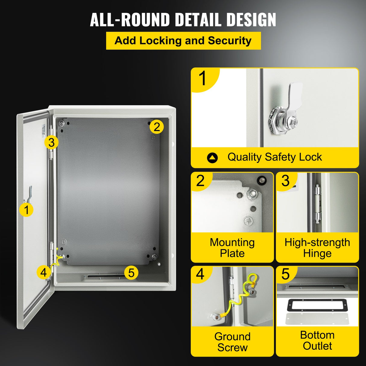 VEVOR NEMA Steel Enclosure ,12 x 8 x 6'' NEMA 4X Steel Electrical Box, IP66 Waterproof & Dustproof, Outdoor/Indoor Electrical Junction Box, with