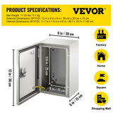 VEVOR NEMA Steel Enclosure ,12 x 8 x 6'' NEMA 4X Steel Electrical Box, IP66 Waterproof & Dustproof, Outdoor/Indoor Electrical Junction Box, with