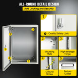 VEVOR Steel Electrical Box 16'' x 12'' x 8'' Electrical Enclosure Box, Carbon Steel Hinged Junction Box, IP65 Weatherproof Metal Box Wall-Mounted Electronic Equipment Enclosure Box with Mounting Plate